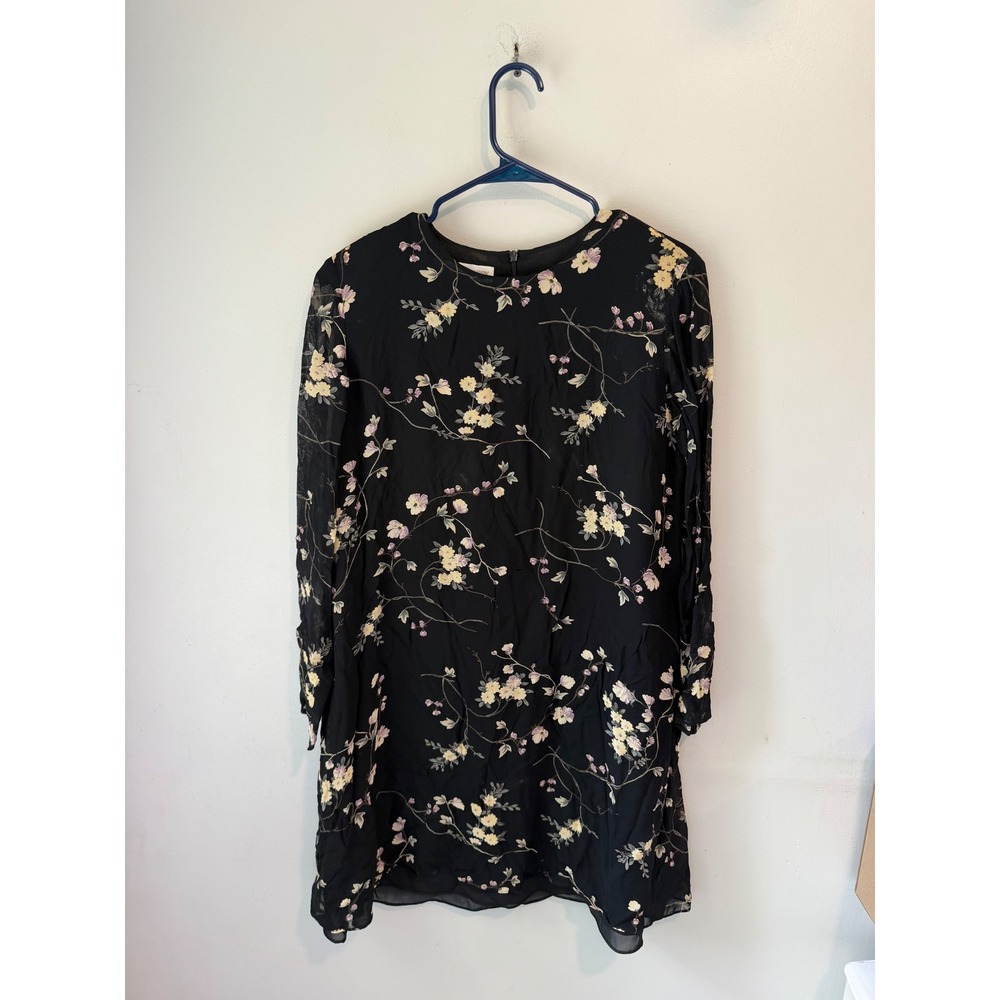 Jones‎ New York Dress Womens 8 Black Floral Rayon Long Sleeve Shift Mini Dress